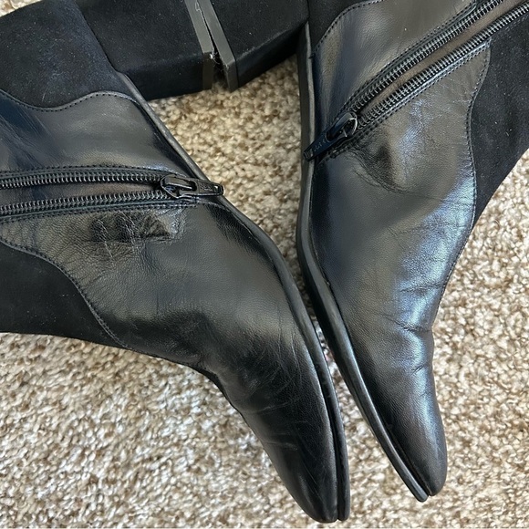 French Sole fs|ny Black Nappa Suede Bootie Point Toe Ankle Boots Block Heel - Picture 7 of 9